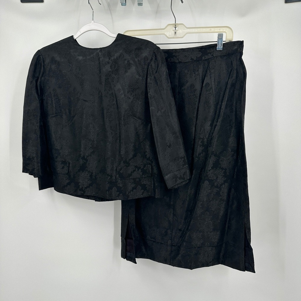 Margaret Hoke Vintage‎ Handmade Black Floral Damask Jacquard Skirt Suit Set 2pc